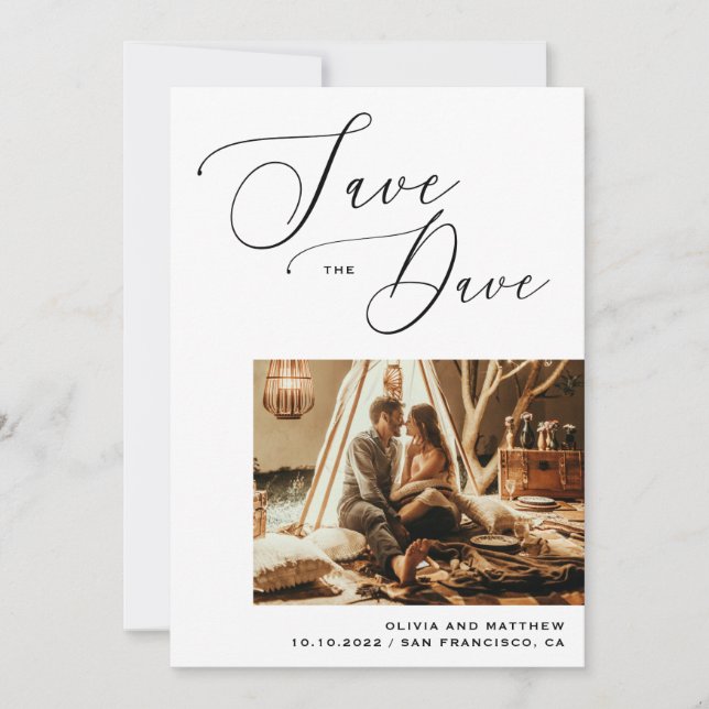 Reserva La Fecha Caligrafía moderna | Boda fotográfico minimalista (Anverso)