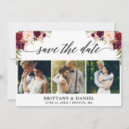 Reserva La Fecha Caligrafía moderna Borgoña Floral 3 Foto