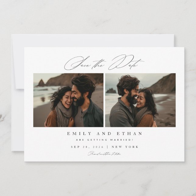 Reserva La Fecha Caligrafía moderna Dos fotos Código QR (Anverso)