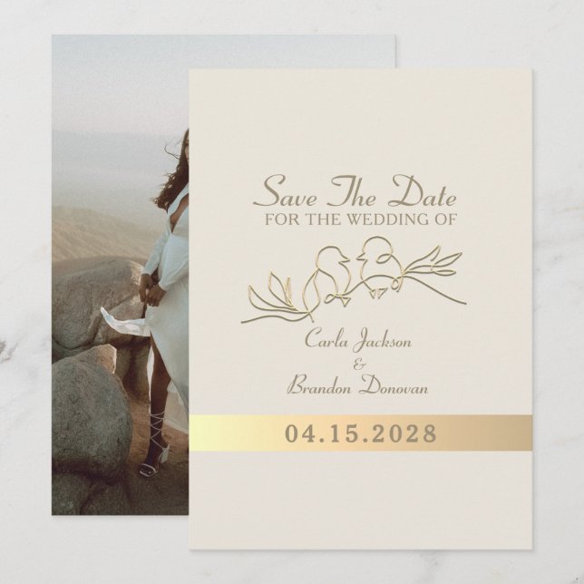 Reserva La Fecha Caligrafía moderna elegante boda dorada (Anverso / Reverso)