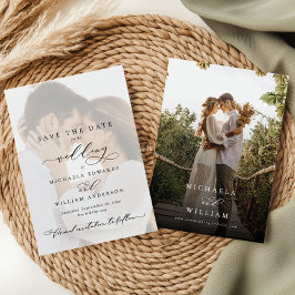 Reserva La Fecha Caligrafía moderna elegante de 2 fotos de boda