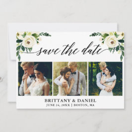 Reserva La Fecha Caligrafía moderna Floral blanca verde 3 foto