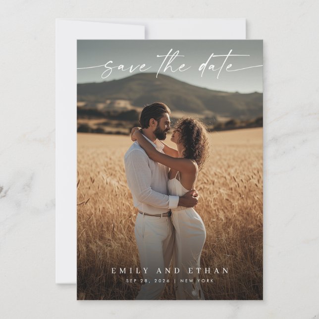 Reserva La Fecha Caligrafía moderna Foto de código QR de Boho (Anverso)