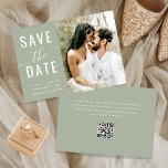 Reserva La Fecha Caligrafía moderna Sage Green Photo QR Code<br><div class="desc">Anuncie su día de bodas de forma elegante y moda con nuestra invitación Boho Save the Date! Este enfoque moderno sobre la temática bohemia reúne elementos de encanto rústico y elegancia caligráfica para un aspecto que es único suyo. El color verde sabio es una elección hermosa y versátil que añade...</div>