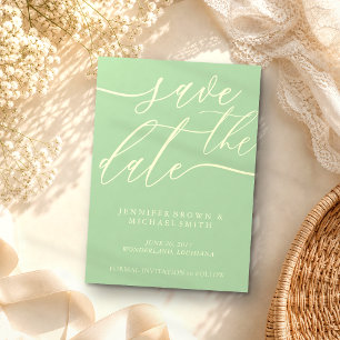 Reserva La Fecha Caligrafía personalizada para boda de pistacho y c
