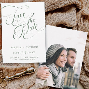 Reserva La Fecha Caligrafía romántica Boda verde sabio