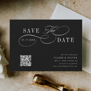 Reserva La Fecha Caligrafía romántica Código QR Negro horizontal