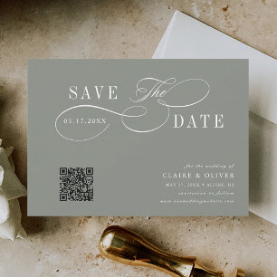 Reserva La Fecha Caligrafía romántica Código QR Sage Verde Horizont