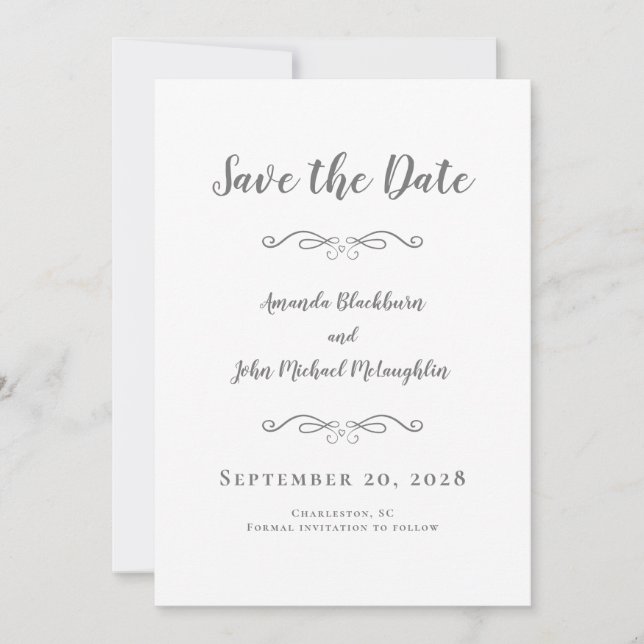 Reserva La Fecha Caligrafía Romántica de Letra Delicada Gris (Anverso)
