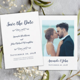 Reserva La Fecha Caligrafía Romántica Escritura Delicada Azul Fotog