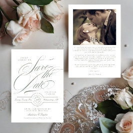 Reserva La Fecha Caligrafía verde gris formal foto de lazo negro