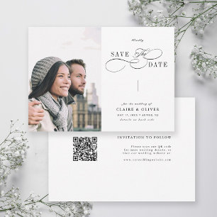 Reserva La Fecha Calligrafía de Swirly Romántica Foto Boda de códig