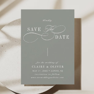 Reserva La Fecha Calligrafía de Swirly Romántica Sage Green
