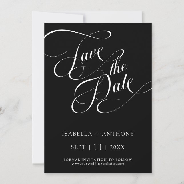 Reserva La Fecha Calligrafía romántica negra (Anverso)