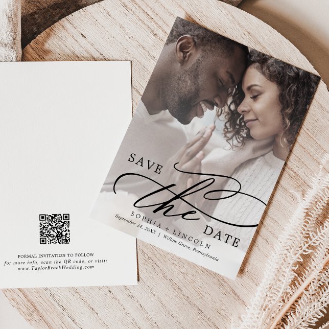 Reserva La Fecha Calligrafía romántica QR Foto Superposición De Cód (Subido por el creador)