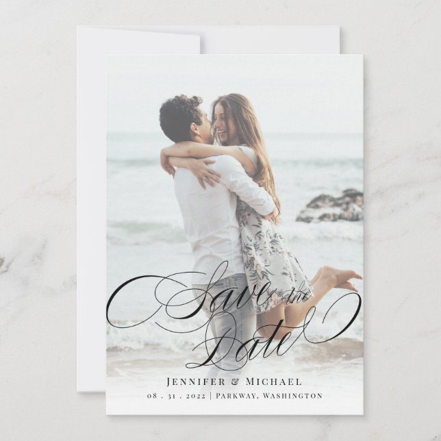 Reserva La Fecha Calligraphy Classic Elegant Wedding Save the Date (Anverso)
