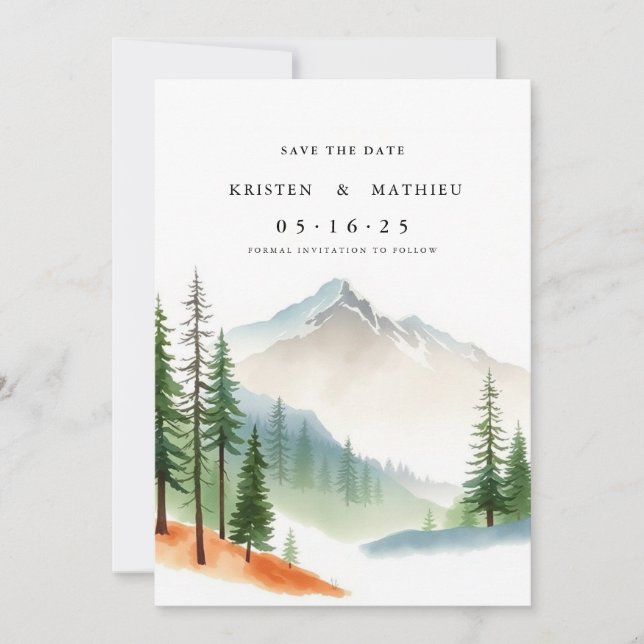 Reserva La Fecha Calligraphy Personalizado Mountain (Anverso)