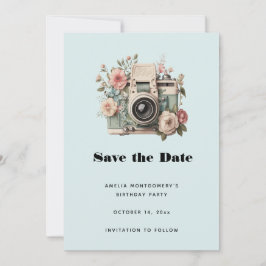 Reserva La Fecha Cámara con imagen retro pastel de flores