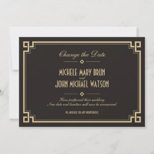 Reserva La Fecha Cambiar la fecha Marco Retro Art Deco Oscuro Tarje