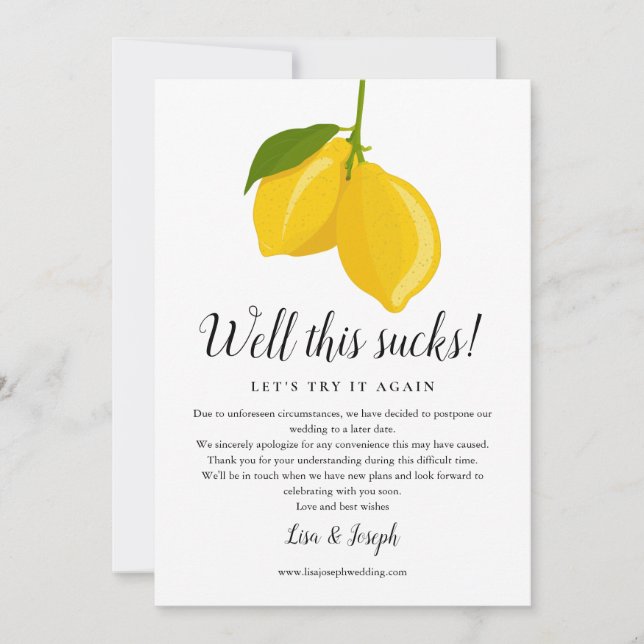 Reserva La Fecha Cambiar la fecha pospuesta cancelada limones foto (Anverso)