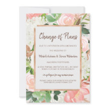 Cambiar planes Boda acuarela dorado floral rosa