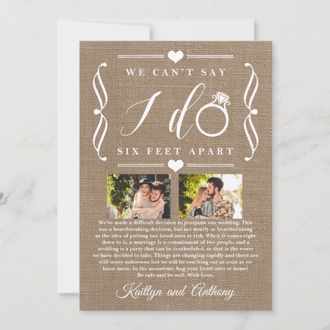 Reserva La Fecha Cambio de fecha de posposición de Boda de seis pie (Anverso)