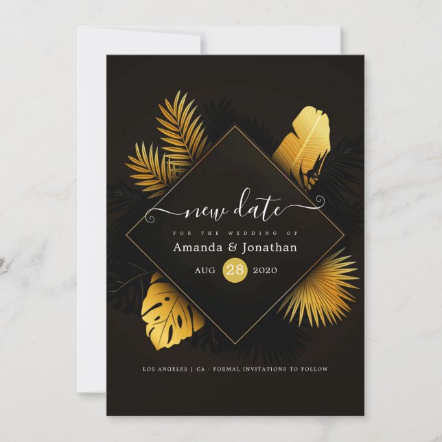 Reserva La Fecha Cambio de fecha en negro y dorado, guarde la fecha (Anverso)