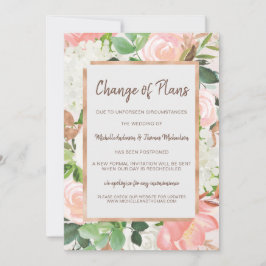 Reserva La Fecha Cambio de planes Boda Acuarela Dorado Floral Rosa