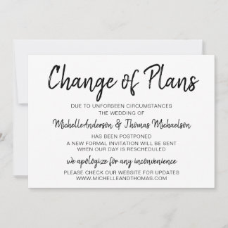 Reserva La Fecha Cambio de planes de boda simple negro y blanco