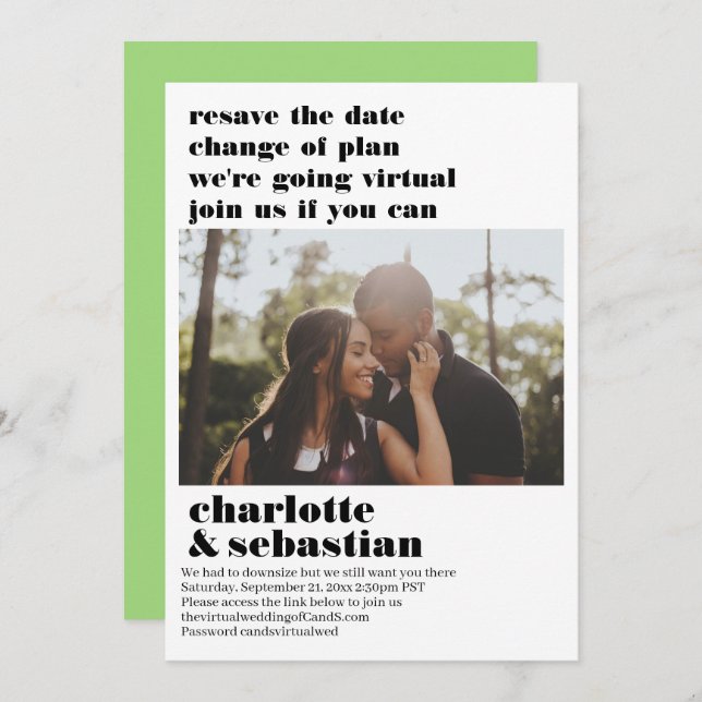 Reserva La Fecha Cambio del plan de boda virtual Guardar la foto de (Anverso / Reverso)