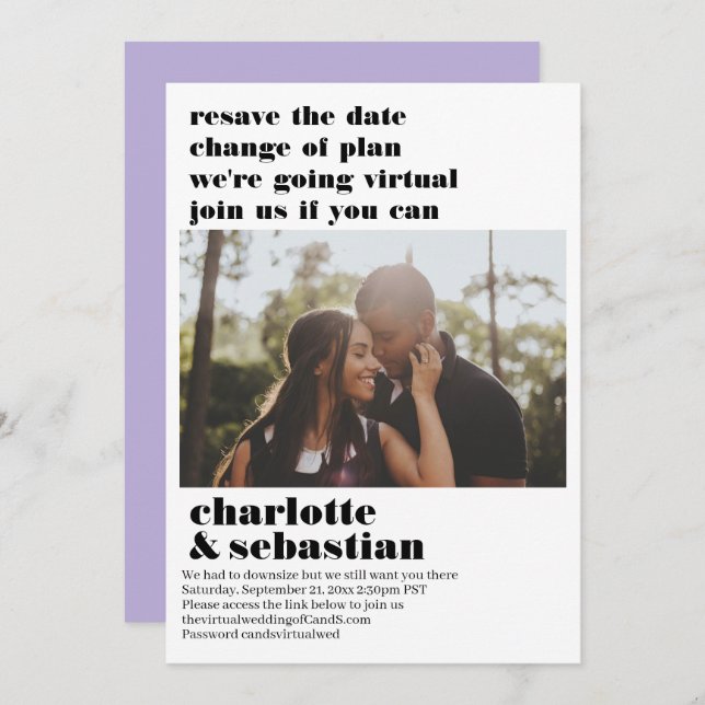 Reserva La Fecha Cambio del plan de boda virtual Guardar la foto de (Anverso / Reverso)