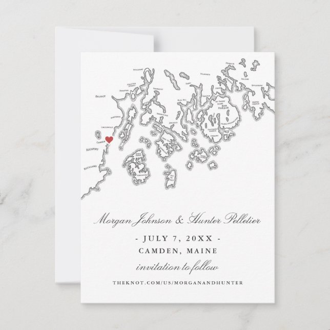 Reserva La Fecha Camden Maine Photo Save the Date - Penobscot Bay (Anverso)