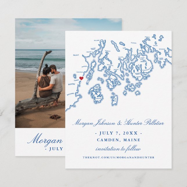 Reserva La Fecha Camden Maine Photo Save the Date - Penobscot Bay (Anverso / Reverso)