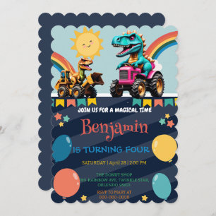 Reserva La Fecha Camión tractor de dinosaurio lindo arco iris Niño