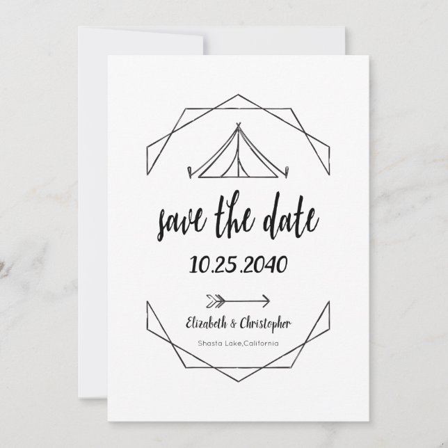 Reserva La Fecha Camping Tent Outdoor Wedding Save The Date (Anverso)