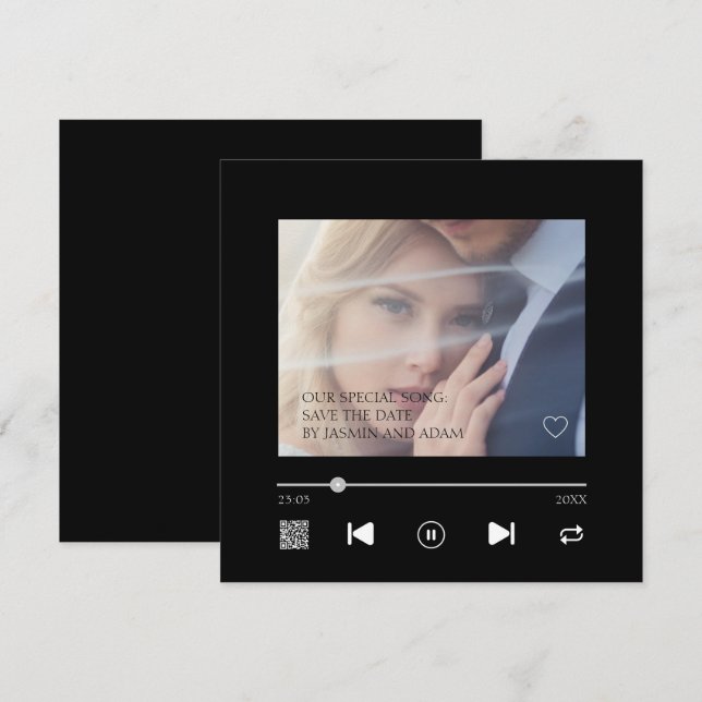 Reserva La Fecha Canción de boda moderna en blanco y negro (Anverso / Reverso)
