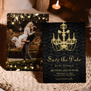 Reserva La Fecha Candilero de Boda de Oro Negro Foto 