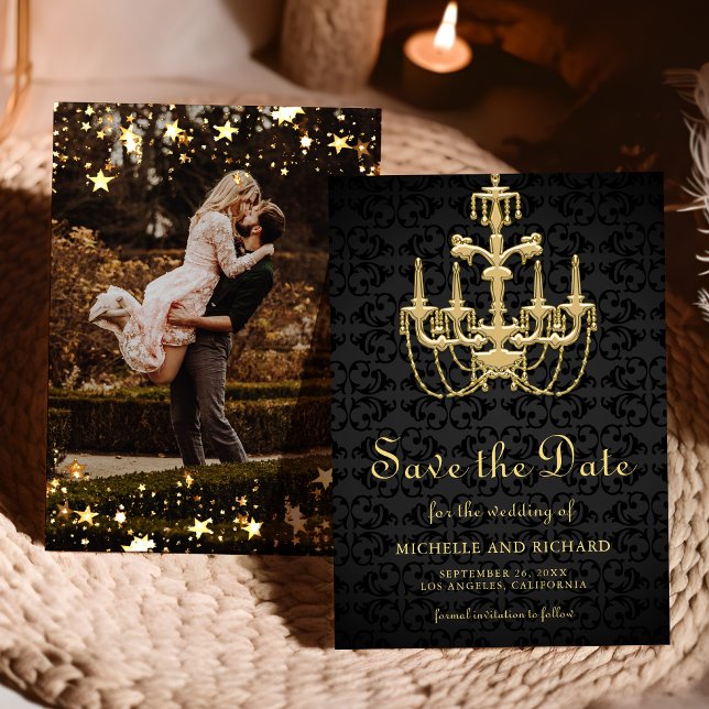 Reserva La Fecha Candilero de Boda de Oro Negro Foto  (Subido por el creador)