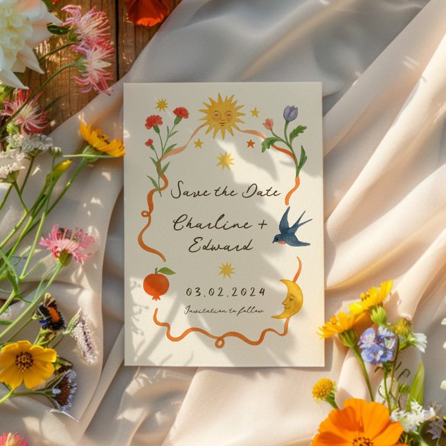 Reserva La Fecha Caprichoso Sol y Luna Manuscritos Pintados a Mano (Subido por el creador)