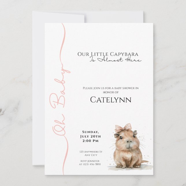 Reserva La Fecha Capybara Baby Shower Invitation • Oh Baby Girl (Anverso)