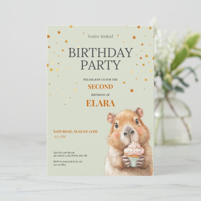 Reserva La Fecha Capybara Birthday Invitation • 2nd Birthday (Anverso de pie)