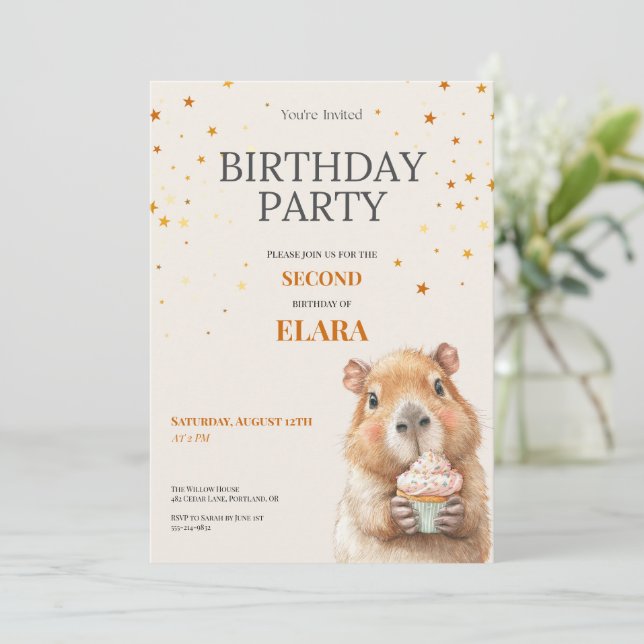 Reserva La Fecha Capybara Birthday Invitation • 2nd Birthday (Anverso de pie)