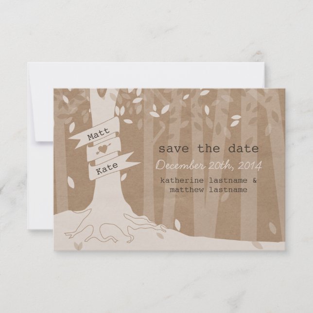 Reserva La Fecha Cardboard Look Woodland Wedding Save The Date (Anverso)