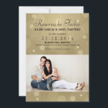 Reserva la Fecha Casamiento Anuncio Targeta Foto<br><div class="desc">Ronda de burbujas de champán de oro y estrellas marco regalo de boda con estilo y elegante ahorra el anuncio de una fecha. Personalice con el texto y la imagen del compromiso de la novia y el novio. Celebración de la víspera de Año Nuevo perfecta, pero el diseño del nuevo...</div>