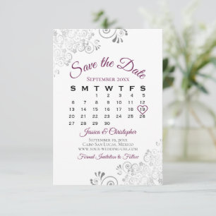 Reserva La Fecha Cassis Gris Blanco Simple Elegante Calendario de B