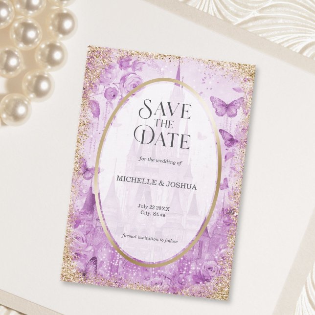 Reserva La Fecha Castillo de Cuento de Hadas Bosque Encantado Marip (Enchanted Wood Fairytale Castle Floral Butterflies Save The Date)