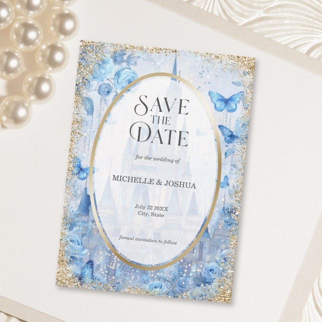 Reserva La Fecha Castillo de Cuento de Hadas Bosque Encantado Marip (Enchanted Wood Fairytale Castle Floral Butterflies Save The Date)