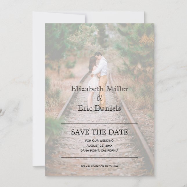 Reserva La Fecha Casual Faux Vellum Engagement Photo Save the Date (Anverso)