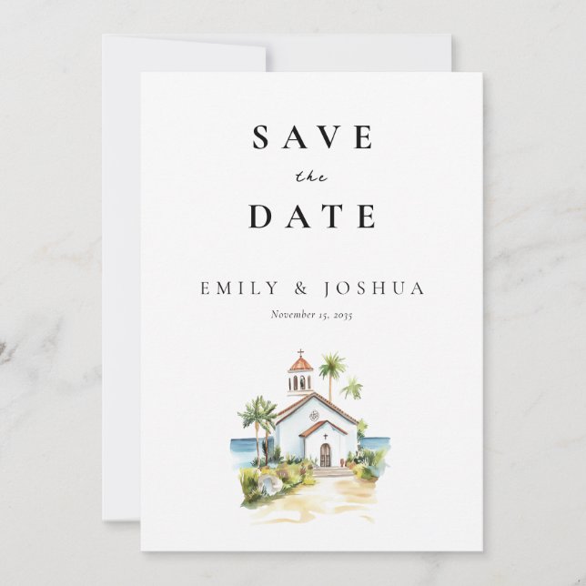Reserva La Fecha Catholic Church Watercolor Wedding (Anverso)