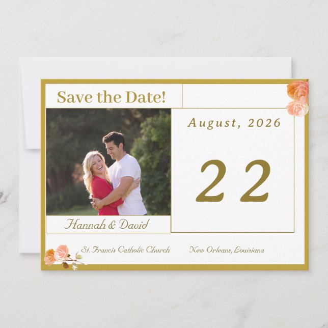 Reserva La Fecha Católica Terracota Rosa Flat Save the Date Card (Anverso)